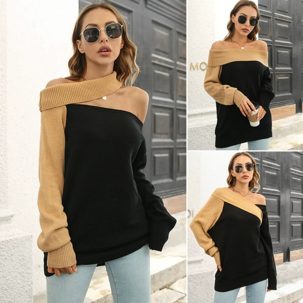 ZARA Women Off Shoulder Oversized Long Sleeve Stylish Knit Sweater Fall Winter